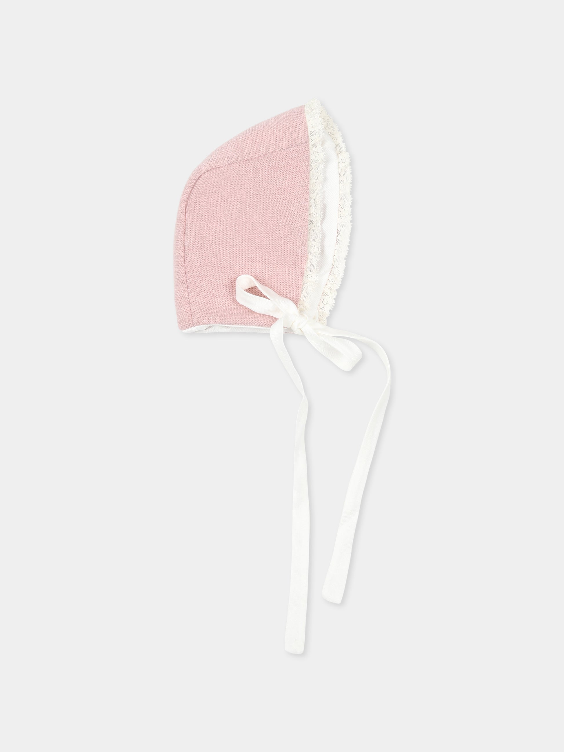 Cappello rosa per neonata con pizzo,La Stupenderia,TBCP10M48