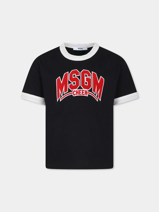 T-shirt nera per bambino con logo,Msgm Kids,F4MSJBTH224 110