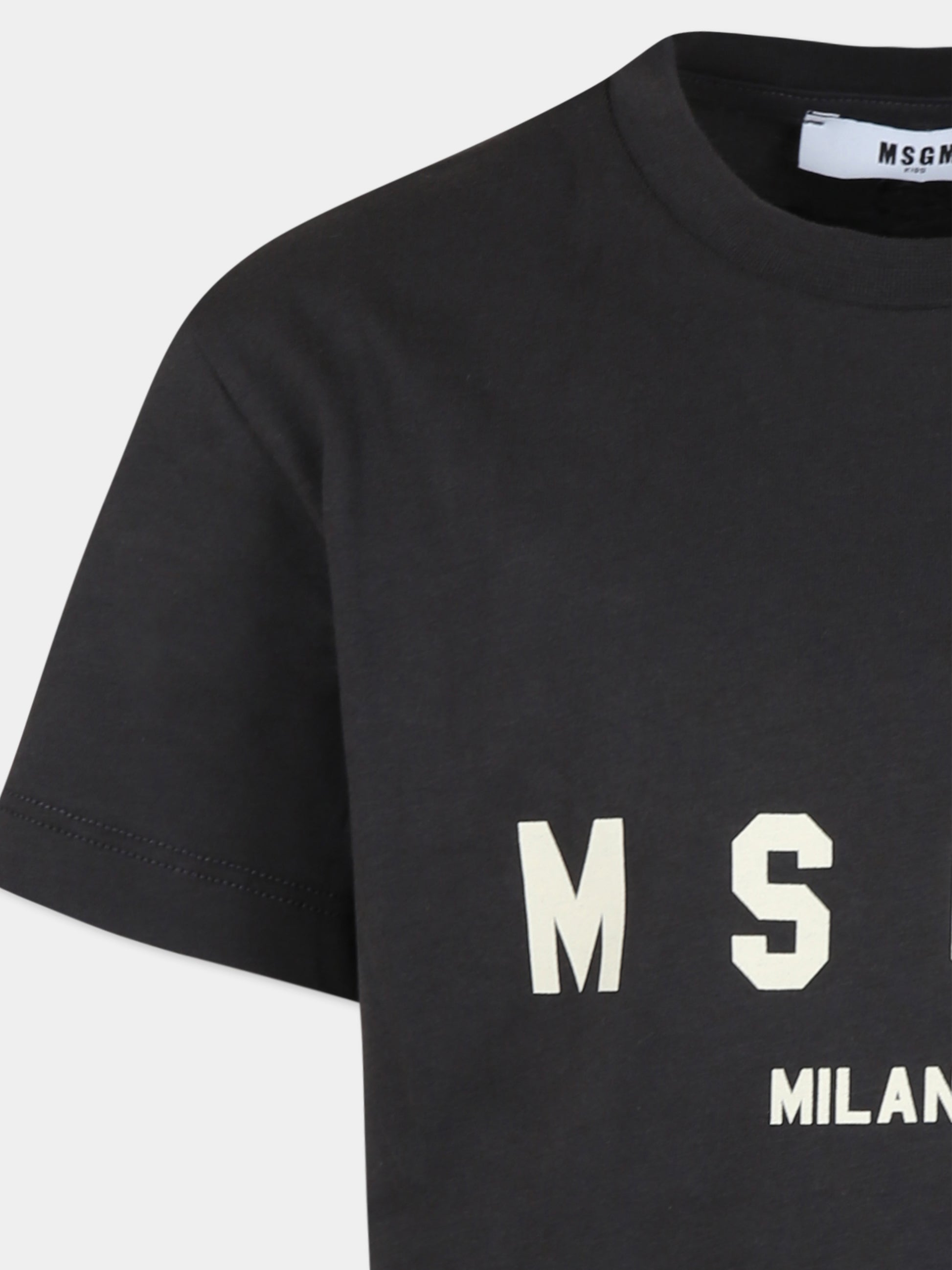 T-shirt nera per bambini con logo,Msgm Kids,F4MSJUTH176 103