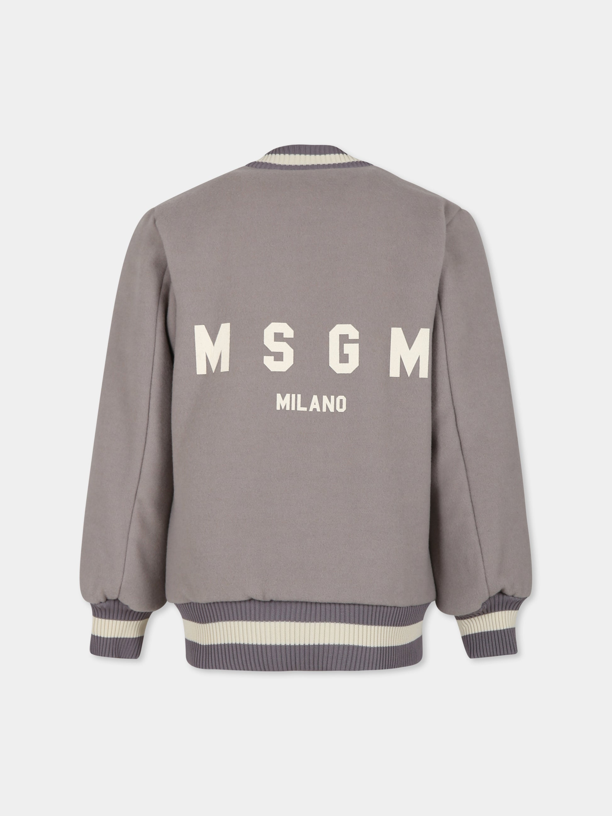 Bomber beige per bambini con logo,Msgm Kids,F4MSJUBO171 180