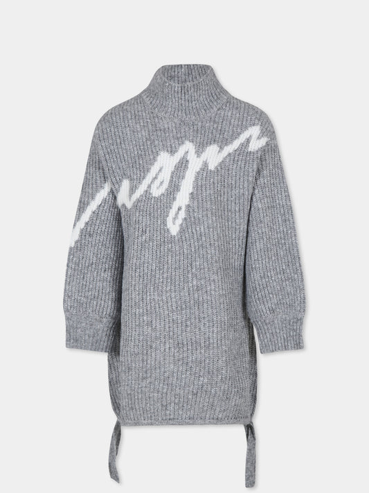 Vestito grigio per bambina con logo,Msgm Kids,F4MSJGDR111 101