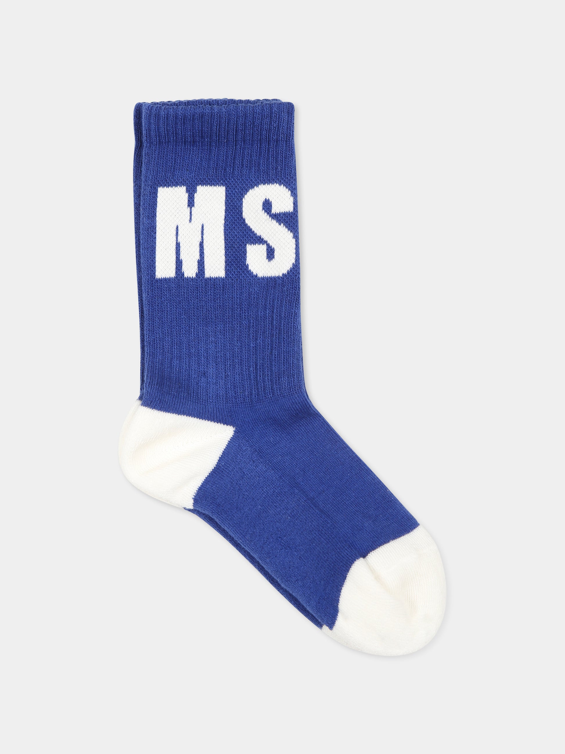 Calze blu per bambini con logo,Msgm Kids,F4MSJUSO278 130