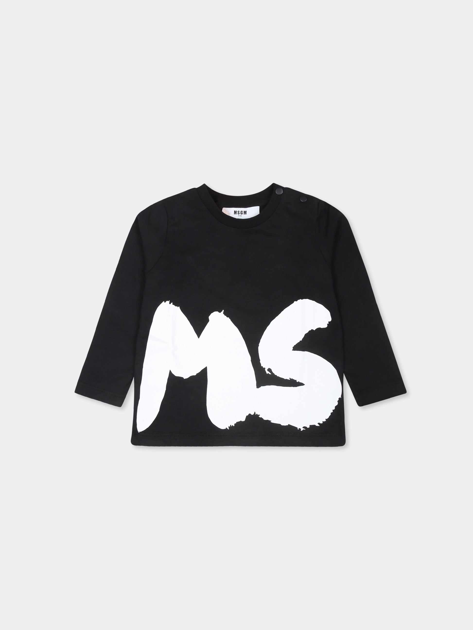 T-shirt nera per neonati con logo,Msgm Kids,F4MSUNTH266 110