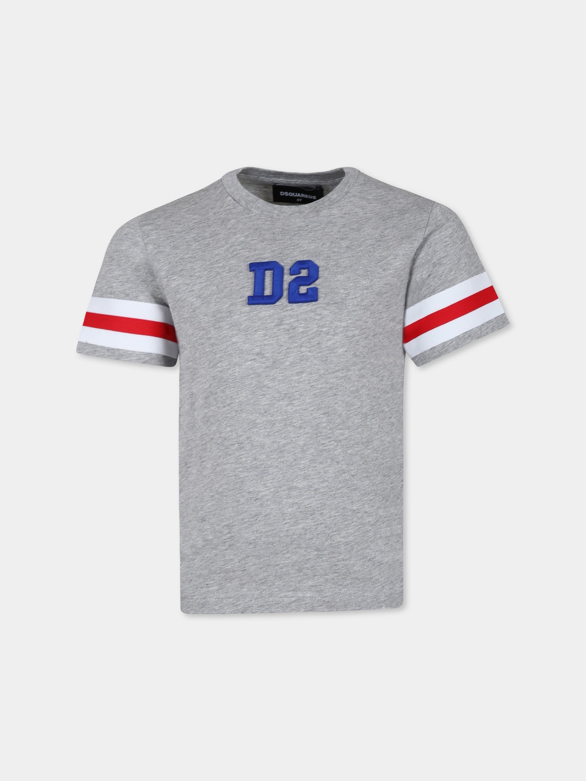 T-shirt grigia per bambino con logo D2,Dsquared2,DQ2463 D001E D2T1076U DQ911