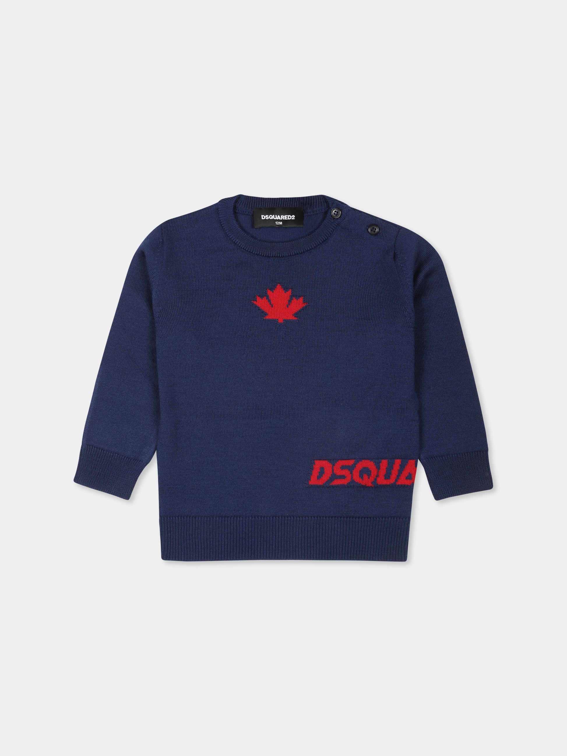 Maglione blu per neonato con logo,Dsquared2,DQ2488 D003F D2K167B DQ866