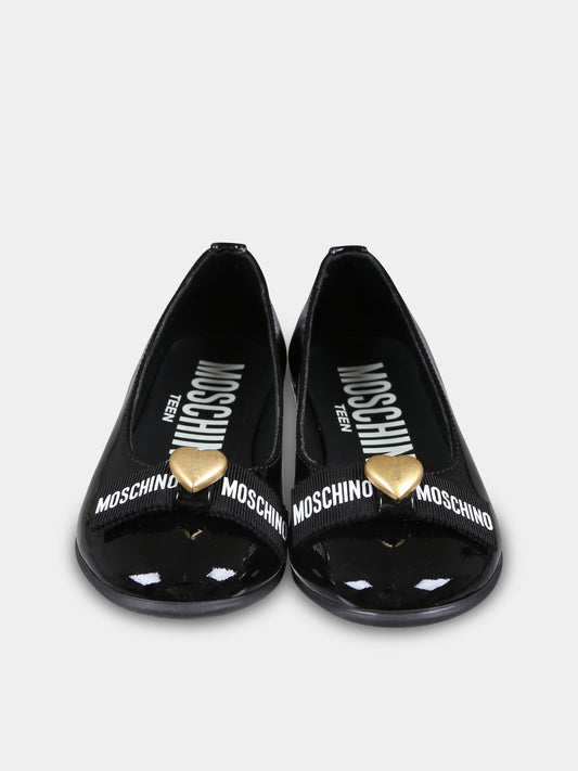 Ballerine nere per bambina con cuore,Moschino Kids,78672 2