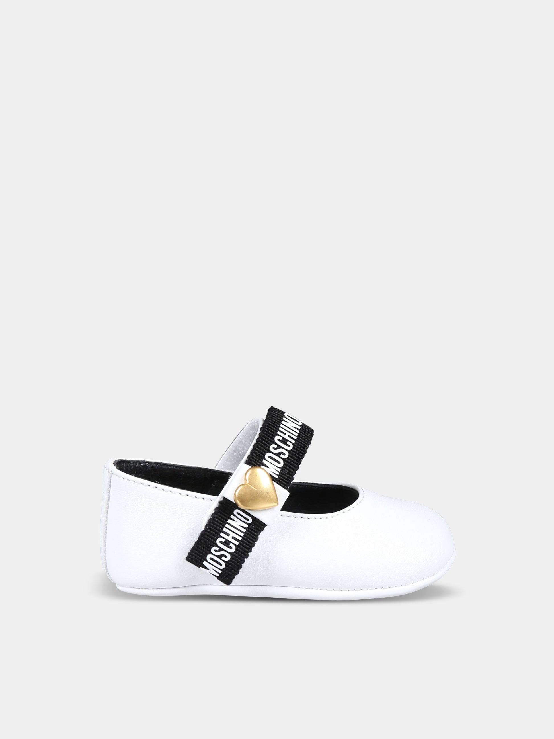 Ballerine bianche per neonata con cuore,Moschino Kids,78557 1