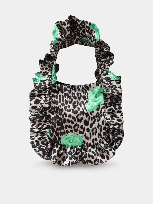 Borsa marrone per bambina con stampa animalier e rose,Caroline Bosmans,AW24 9203A 60 0019