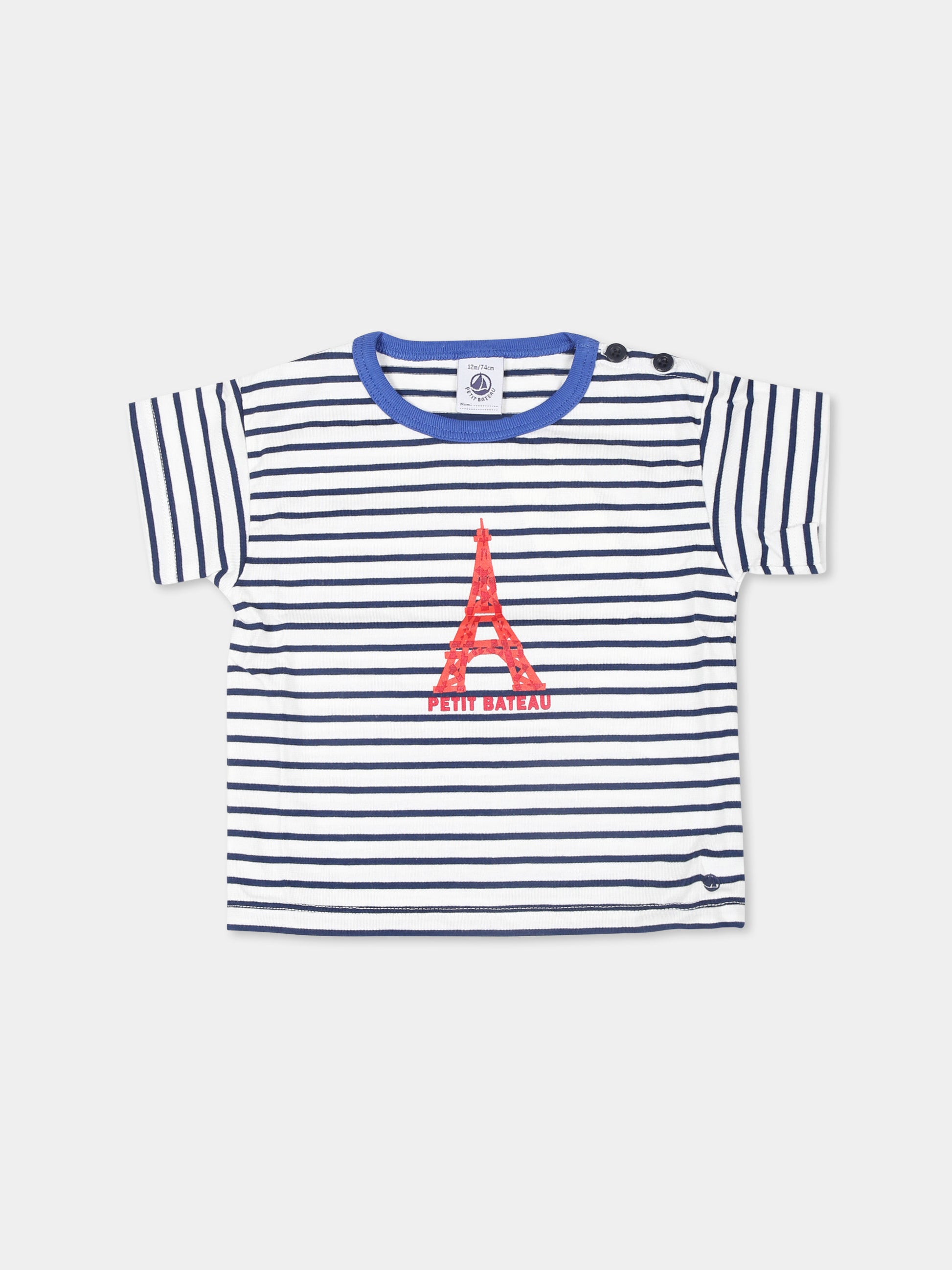 T-shirt bianca per neonato con stampa Tour Eiffel,Petit Bateau,A0BZZ MARSHMALLOW/MEDIEVAL 01