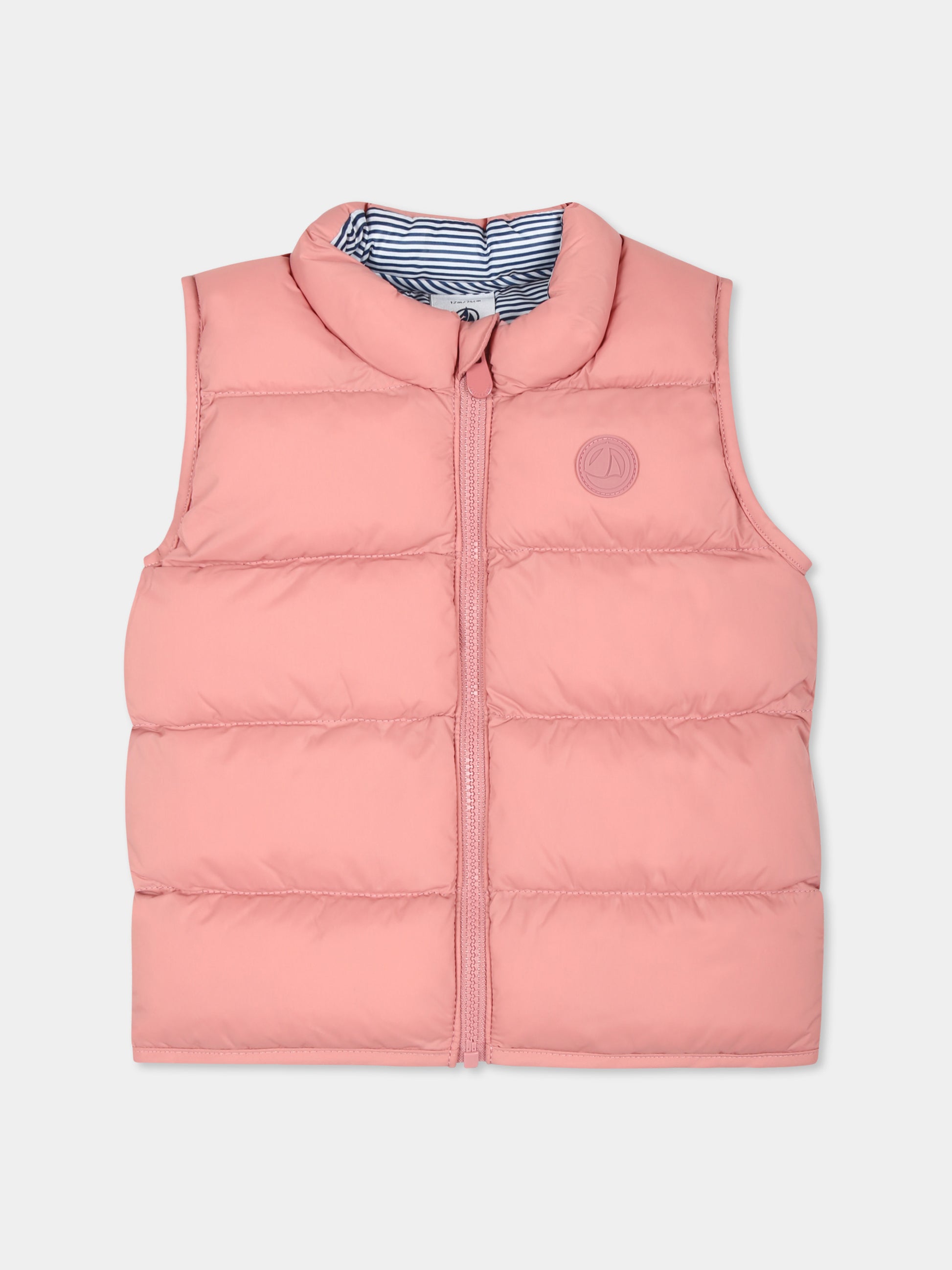 Gilet rosa per neonata con logo,Petit Bateau,A0C3C ROSEWOOD 01