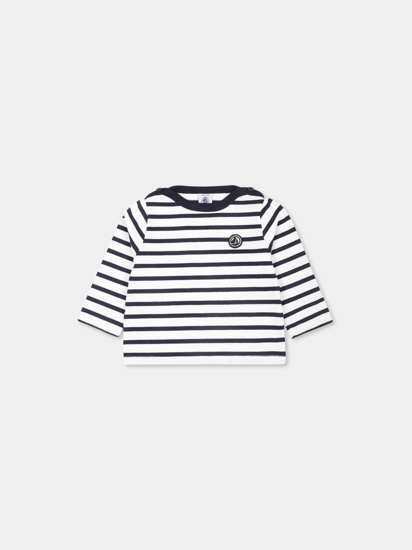 T-shirt bianca per neonati con logo,Petit Bateau,A08FI MARSHMALLOW/SMOKING 01