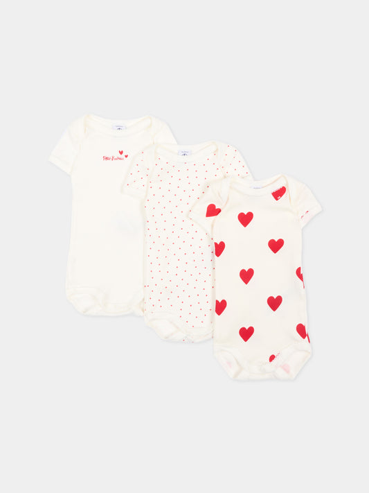 Set body avorio per neonata a cuori,Petit Bateau,A00BB VARIANTE 1 00