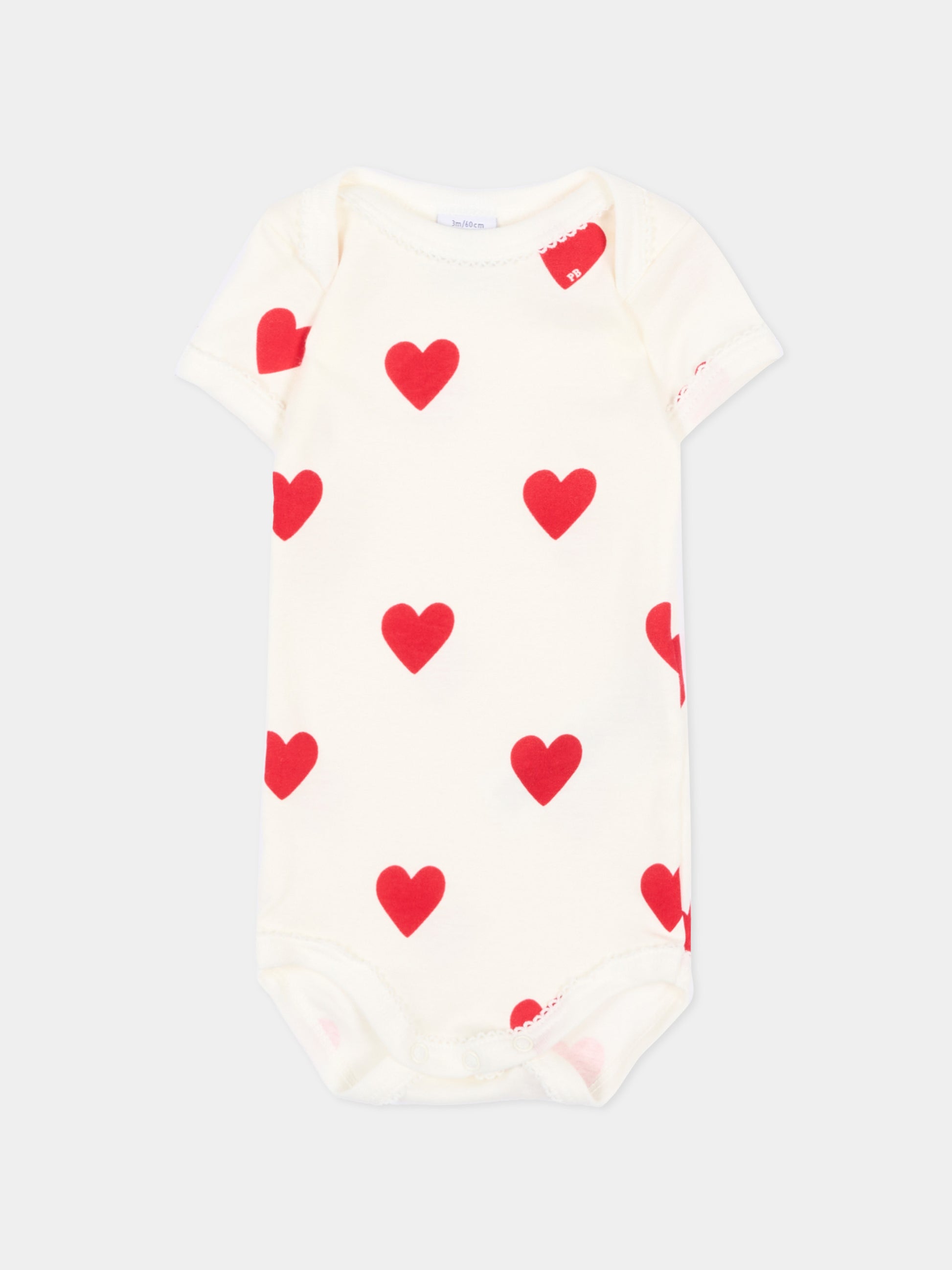 Set body avorio per neonata a cuori,Petit Bateau,A00BB VARIANTE 1 00