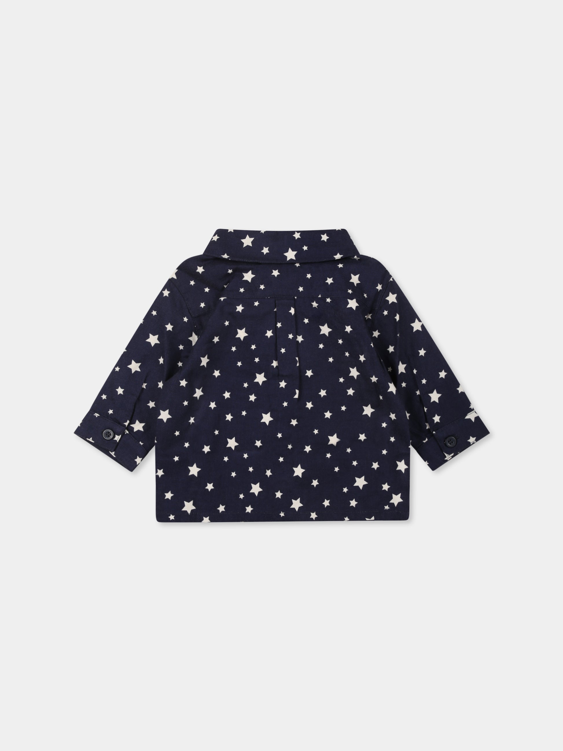 Camicia blu per neonata con stelle,Petit Bateau,A0B4B MEDIEVAL/MARSHMALLOW 01