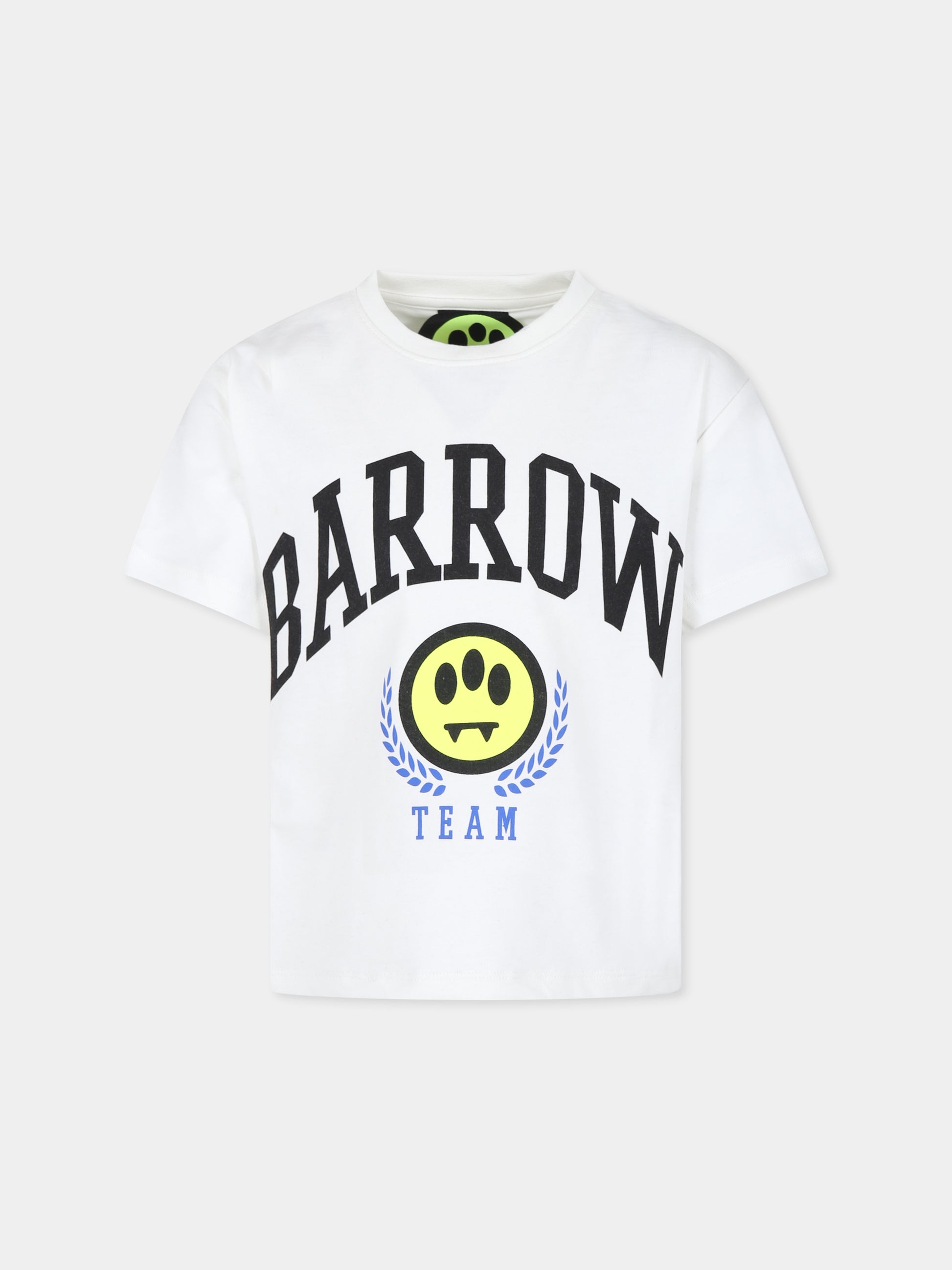 T-shirt bianca per bambini con logo e smile,Barrow,F4BKJUTH006 002