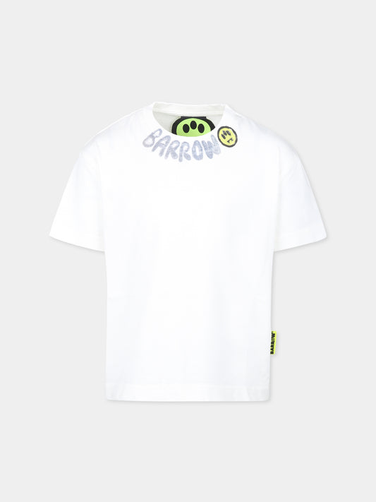 T-shirt avorio per bambini con smiley e logo,Barrow,F4BKJUTH040 002