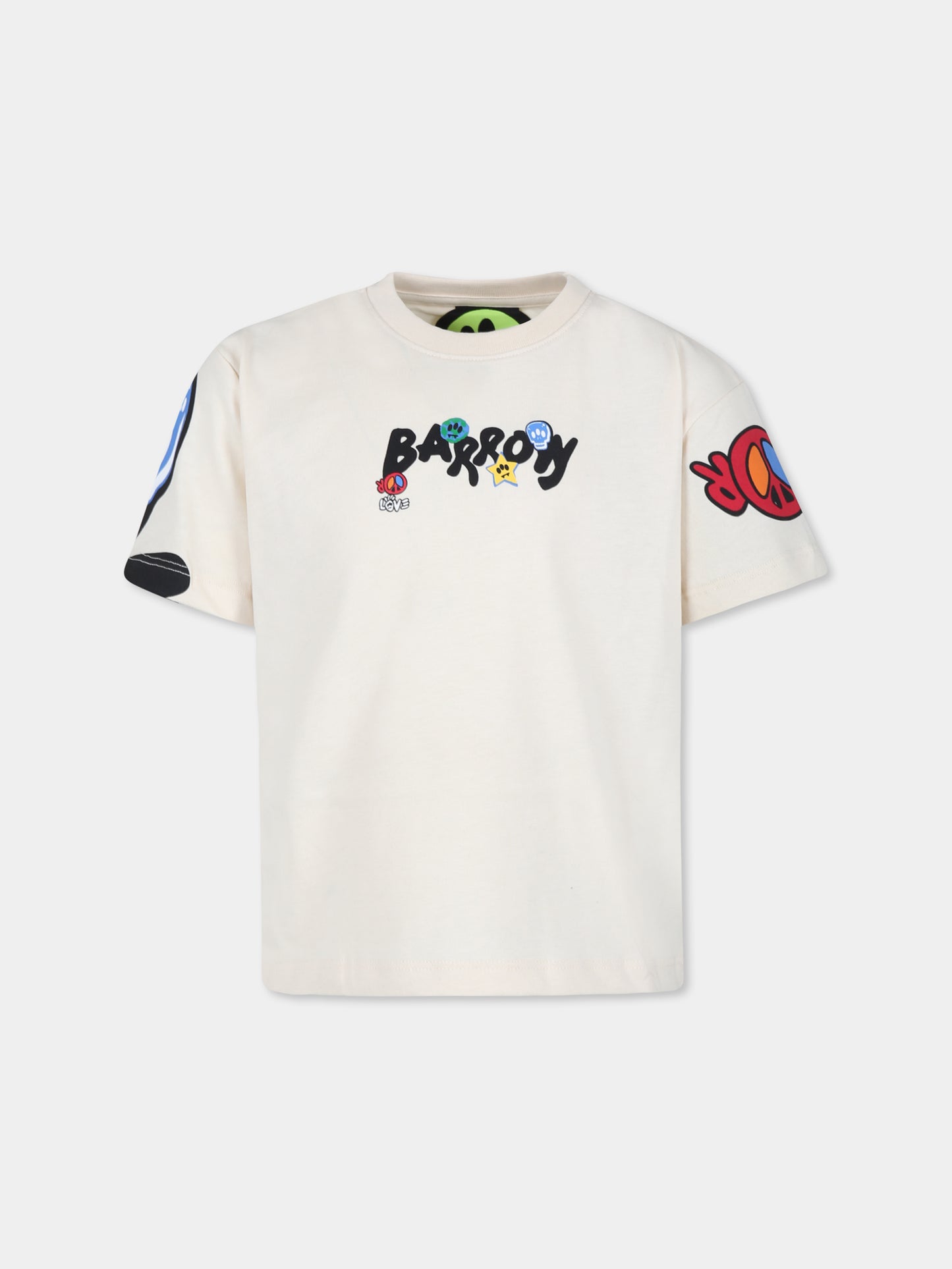 T-shir avorio per bambini con smile e logo,Barrow,F4BKJUTH070 013