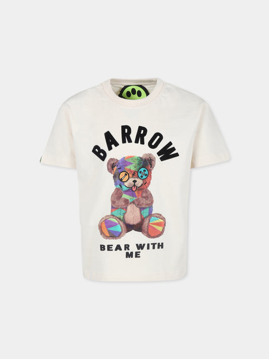 T-shirt avorio per bambini con stampa orso,Barrow,F4BKJUTH074 013