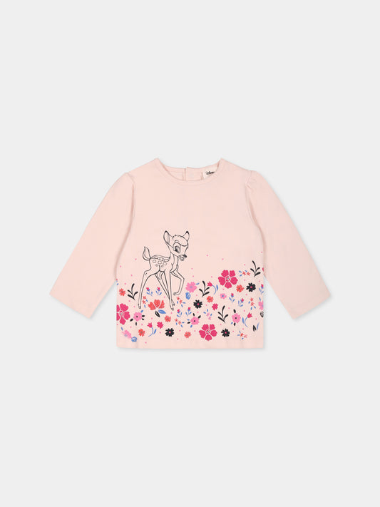 T-shirt rosa per neonata con stampa Bambi,Carrement Beau,Y30227 43B