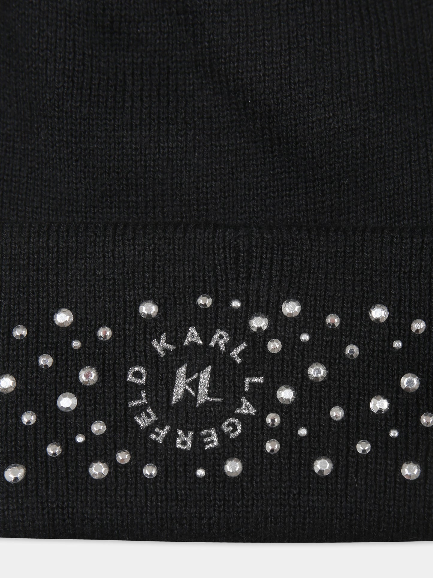 Berretto nero per bambina con strass e logo,Karl Lagerfeld Kids,Z30330 09B