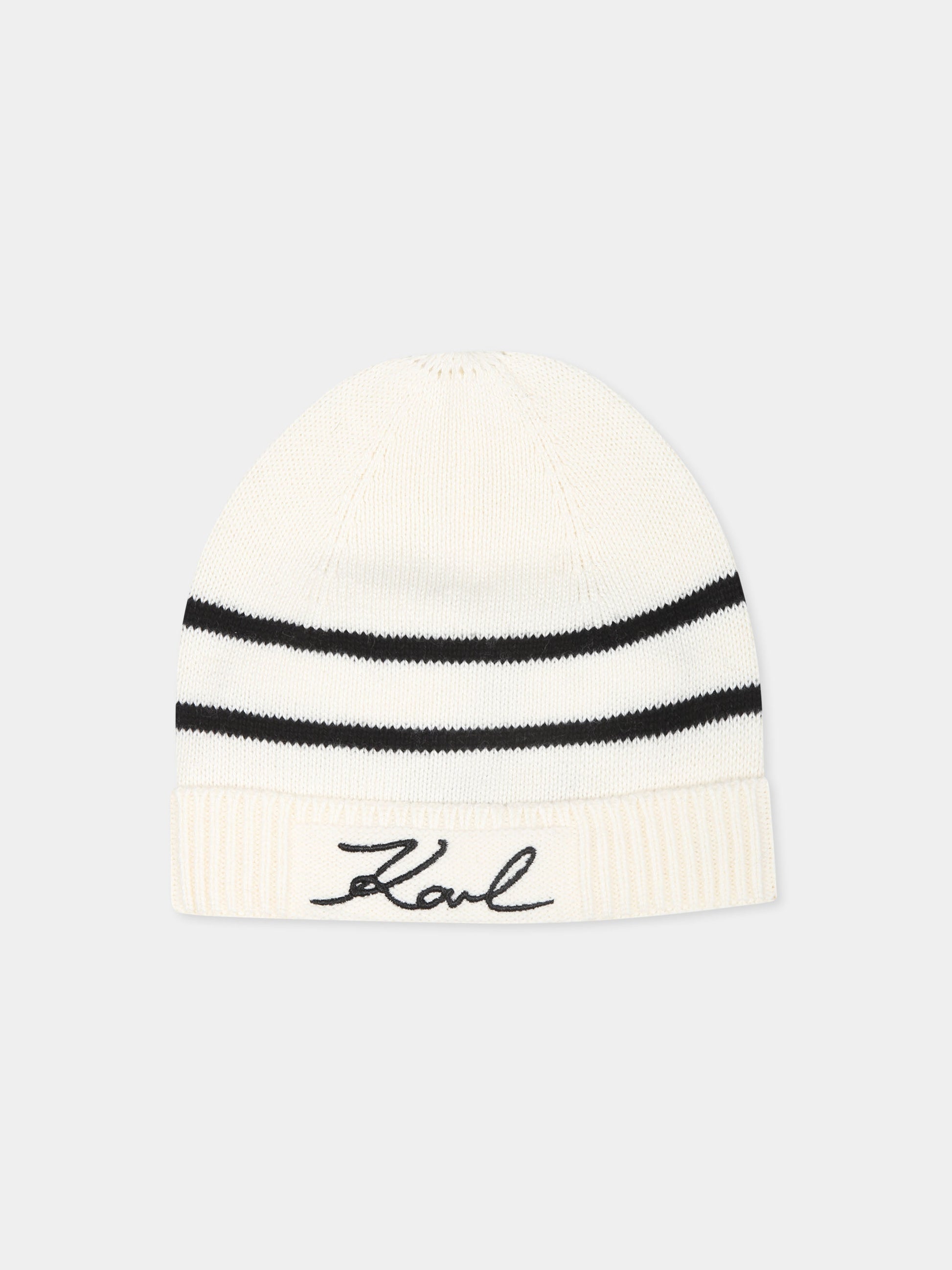 Berretto avorio per neonati con logo,Karl Lagerfeld Kids,Z30363 122