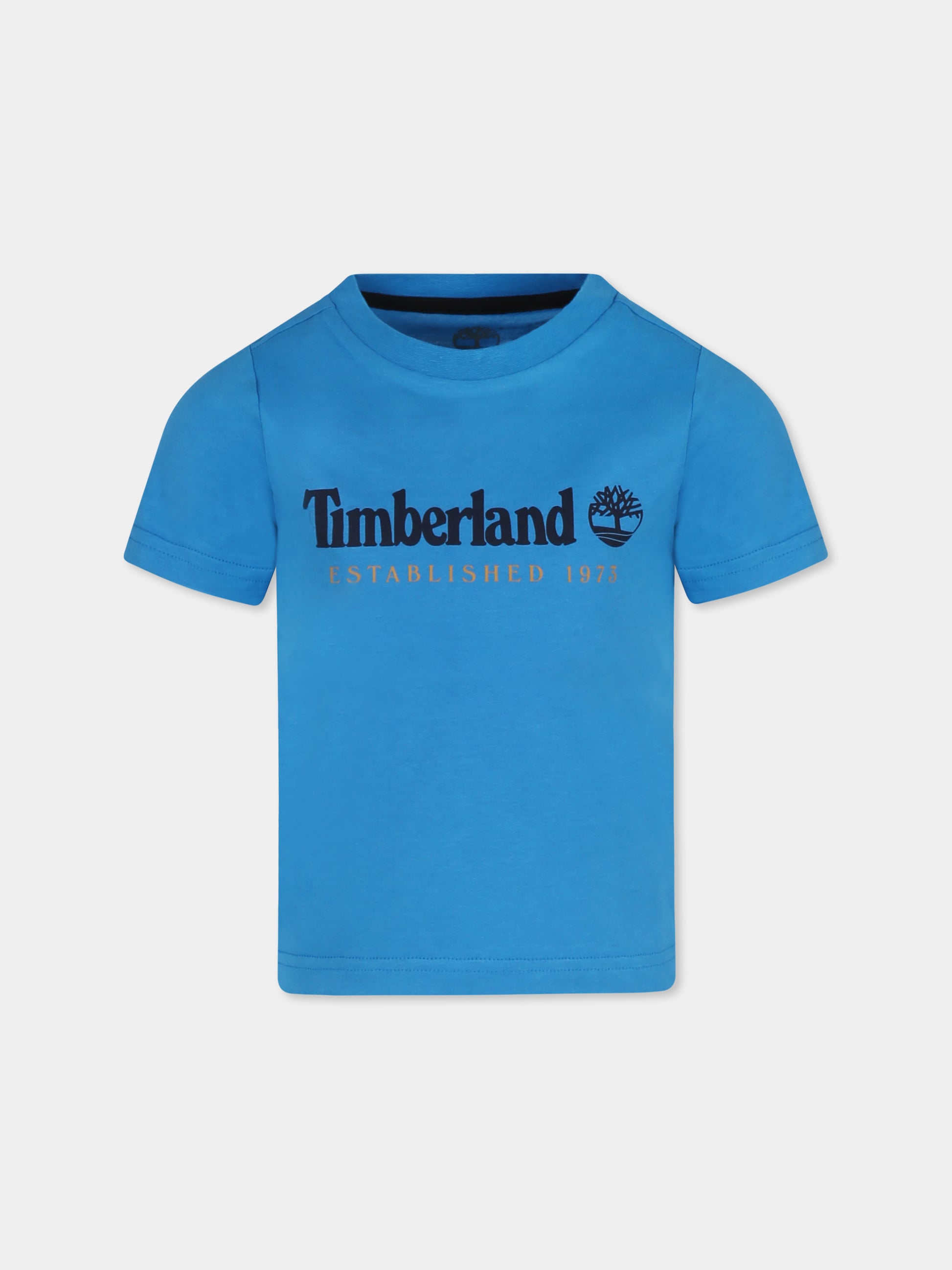 T-shirt azzurra per bambino con logo,Timberland,T60212 83E