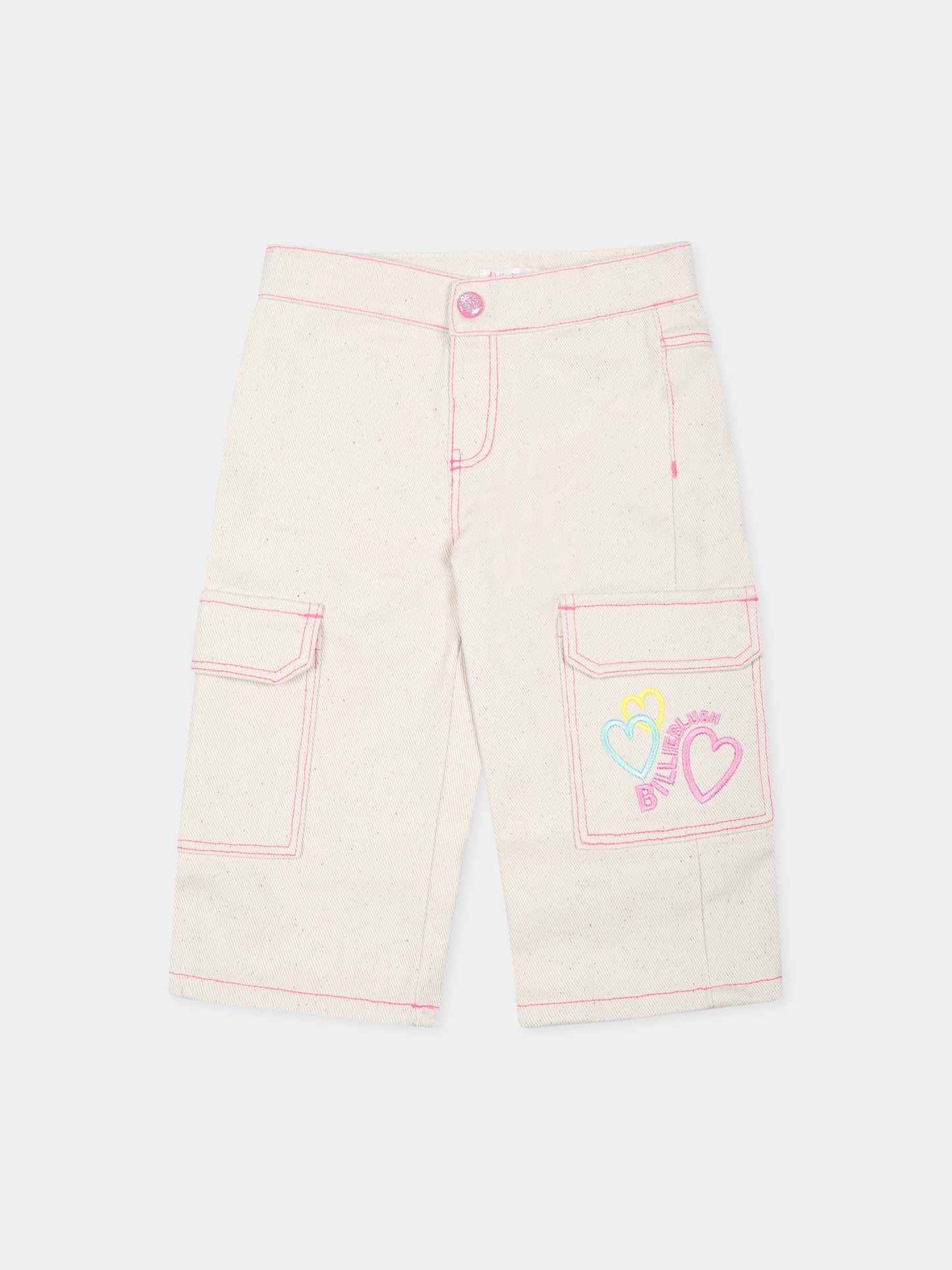 Pantaloni avorio per neonata con cuori,Billieblush,U20410 22A