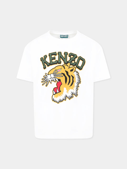 White t-shirt for kids with tiger and logo