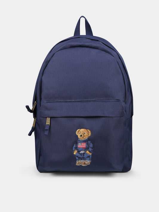 Zaino blu per bambino con Polo Bear,Ralph Lauren Kids,9AR149 BCV