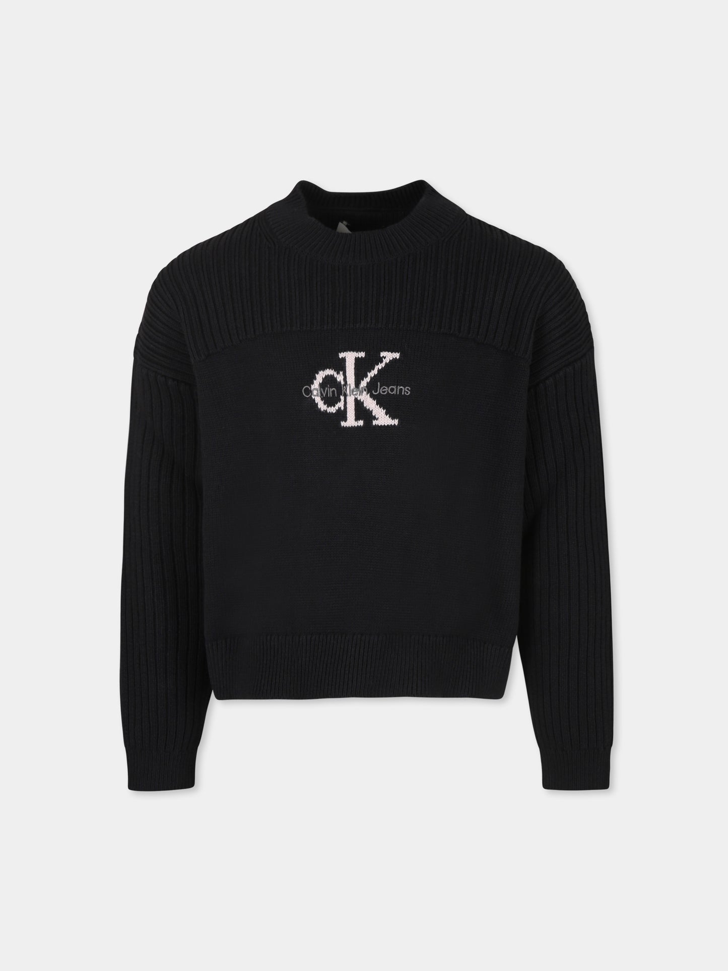 Maglione nero per bambina con logo,Calvin Klein Kids,IG0IG02654J BEH