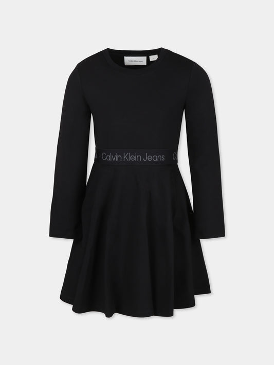 Vestito nero per bambina con logo,Calvin Klein Kids,IG0IG02666J BEH