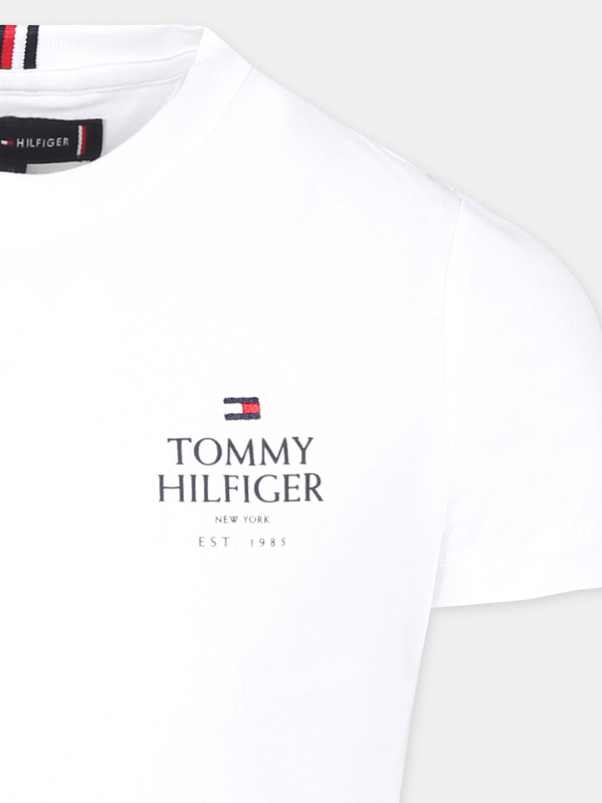 T-shirt bianca per bambino con logo,Tommy Hilfiger Junior,KB0KB09277 YBS