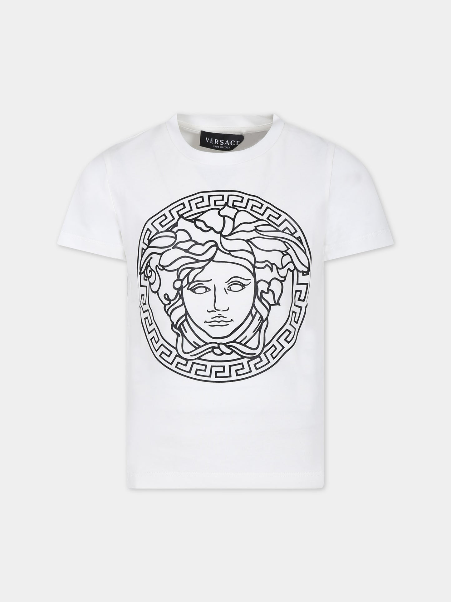 T-shirt bianca per bambina con stampa Medusa,Versace,1000239 1A04767 2W020