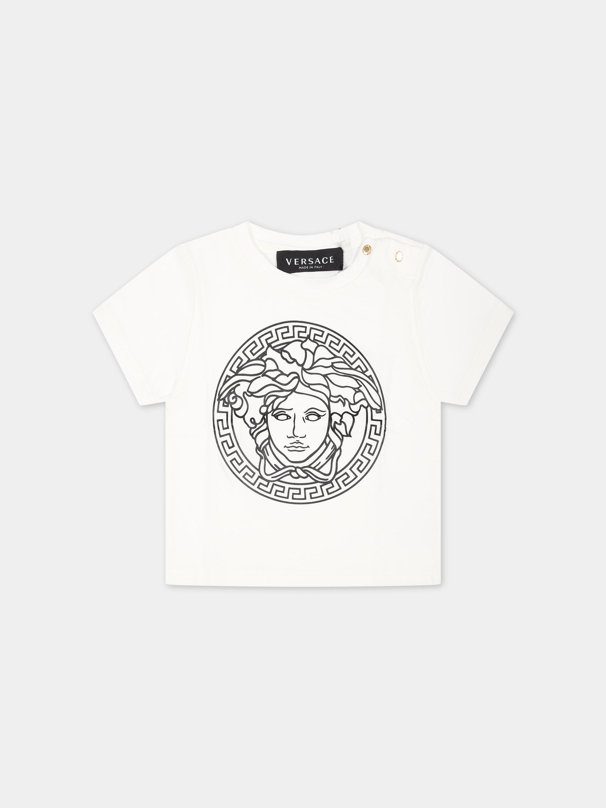 T-shirt bianca per neonati con stampa Medusa,Versace,1000102 1A04767 2W020