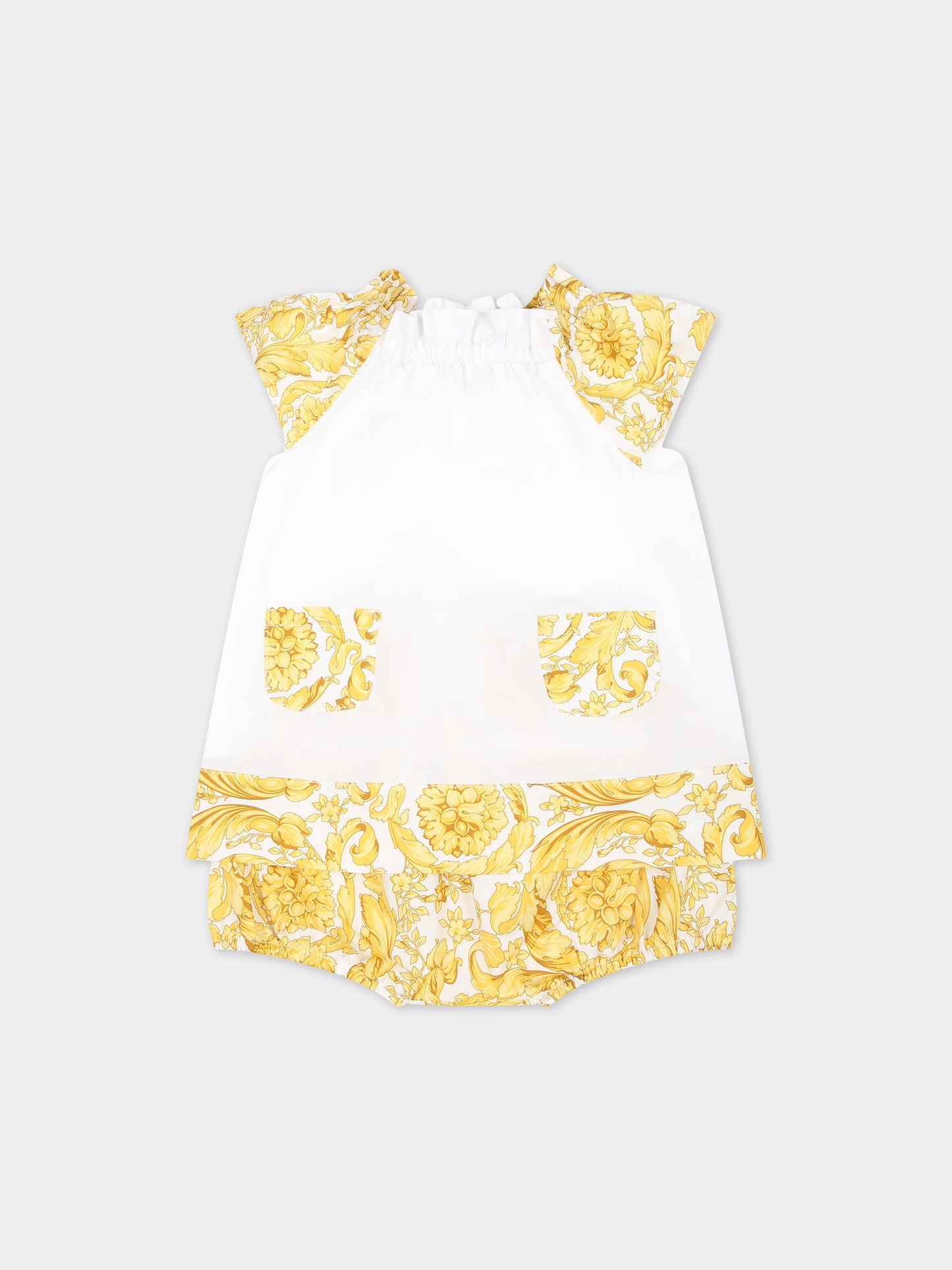 Completo bianco per neonata con stampa barocco,Versace,1012721 1A10097 2W110