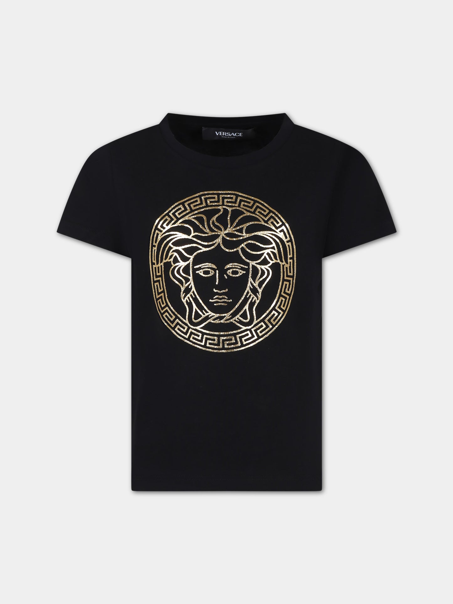 T-shirt nera per bambina con Medusa,Versace,1000239 1A10164 2B130
