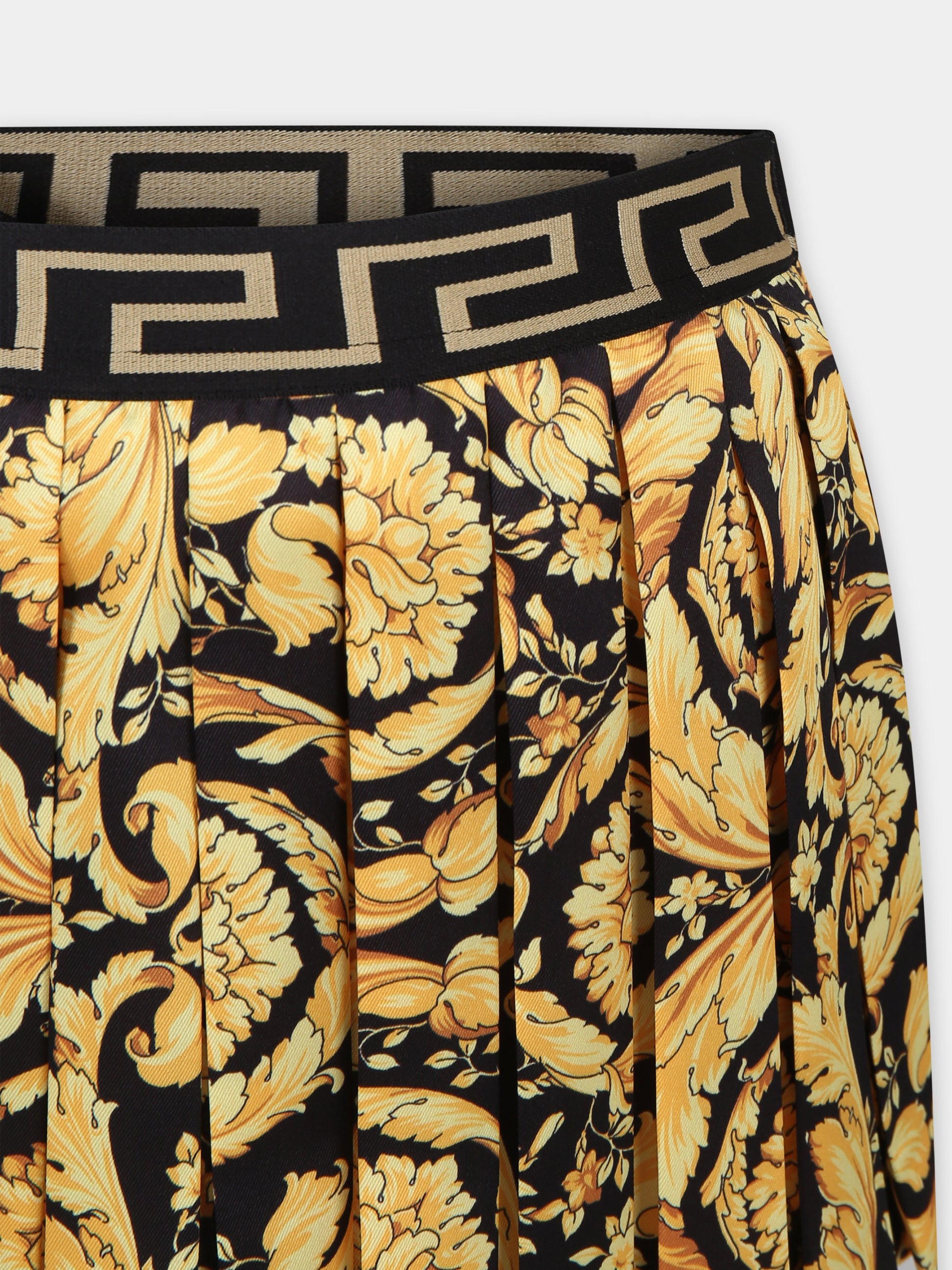 Gonna nera per bambina con stampa barocco,Versace,1000240 1A08435 5B000