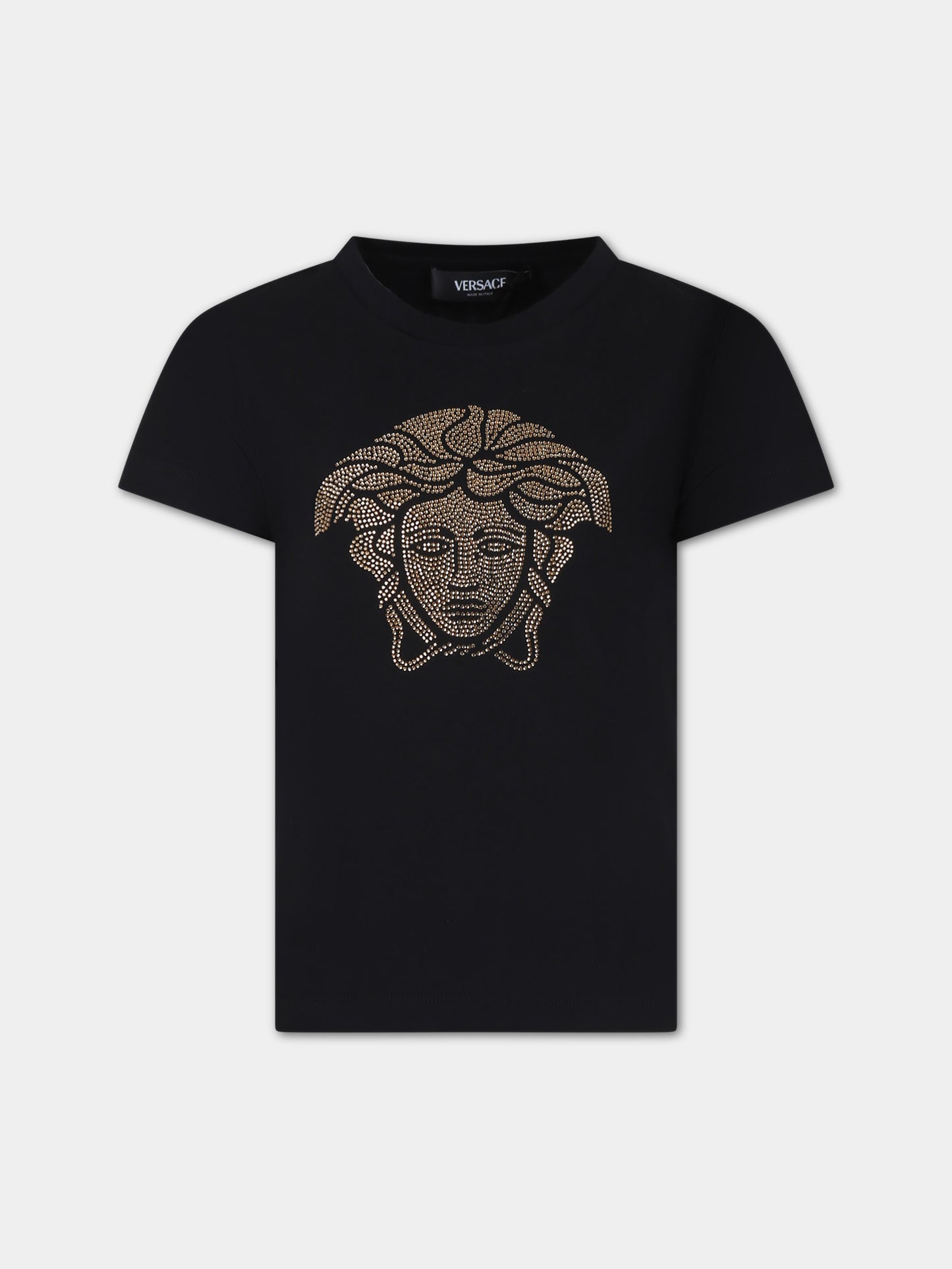 T-shirt nera per bambina con Medusa,Versace,1000052 1A09710 2B130