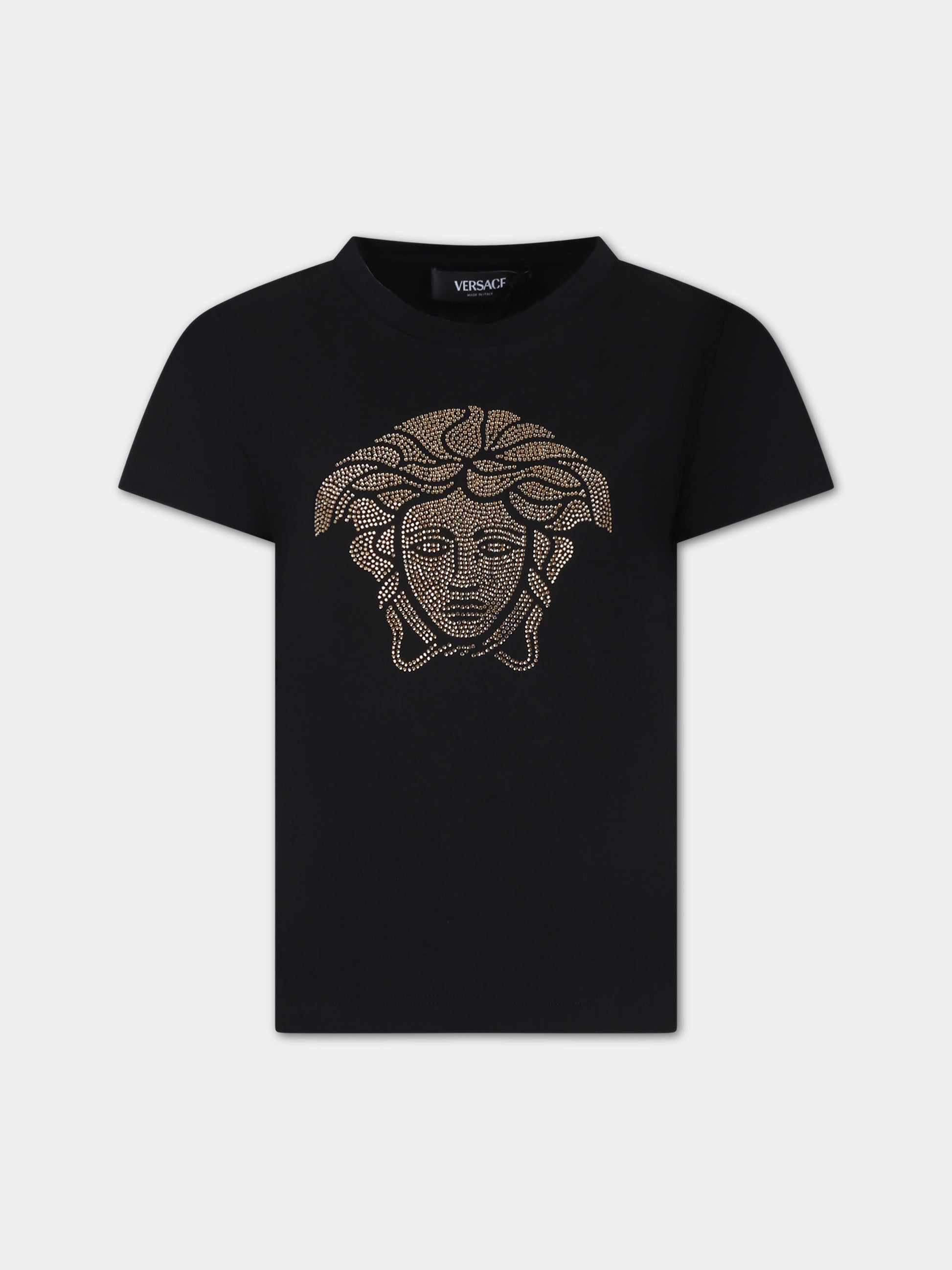 T-shirt nera per bambina con Medusa,Versace,1000052 1A09710 2B130