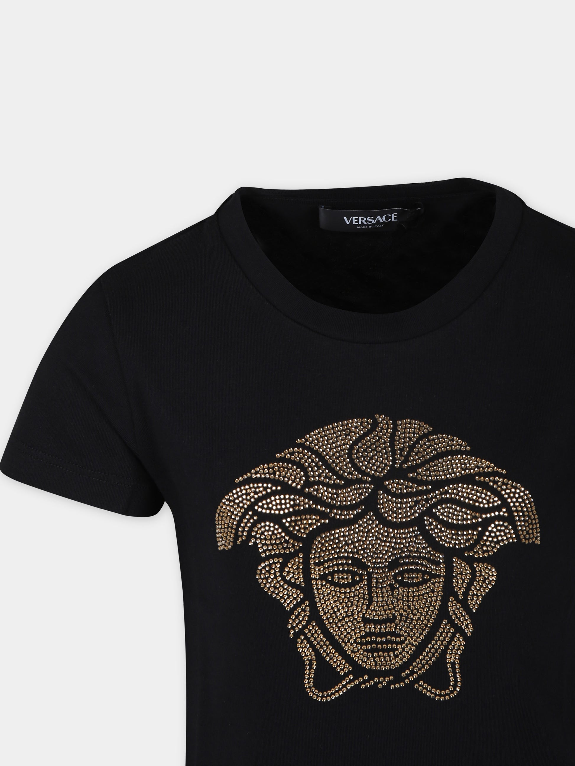T-shirt nera per bambina con Medusa,Versace,1000052 1A09710 2B130