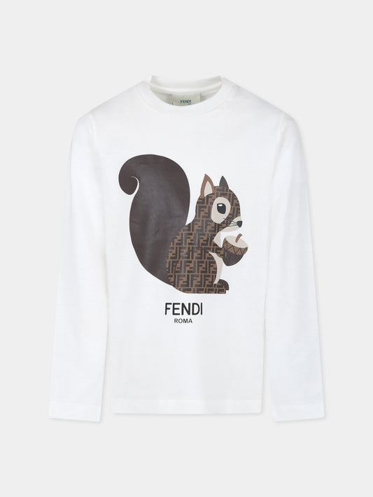 White t-shirt for kids with Fendi squirrel