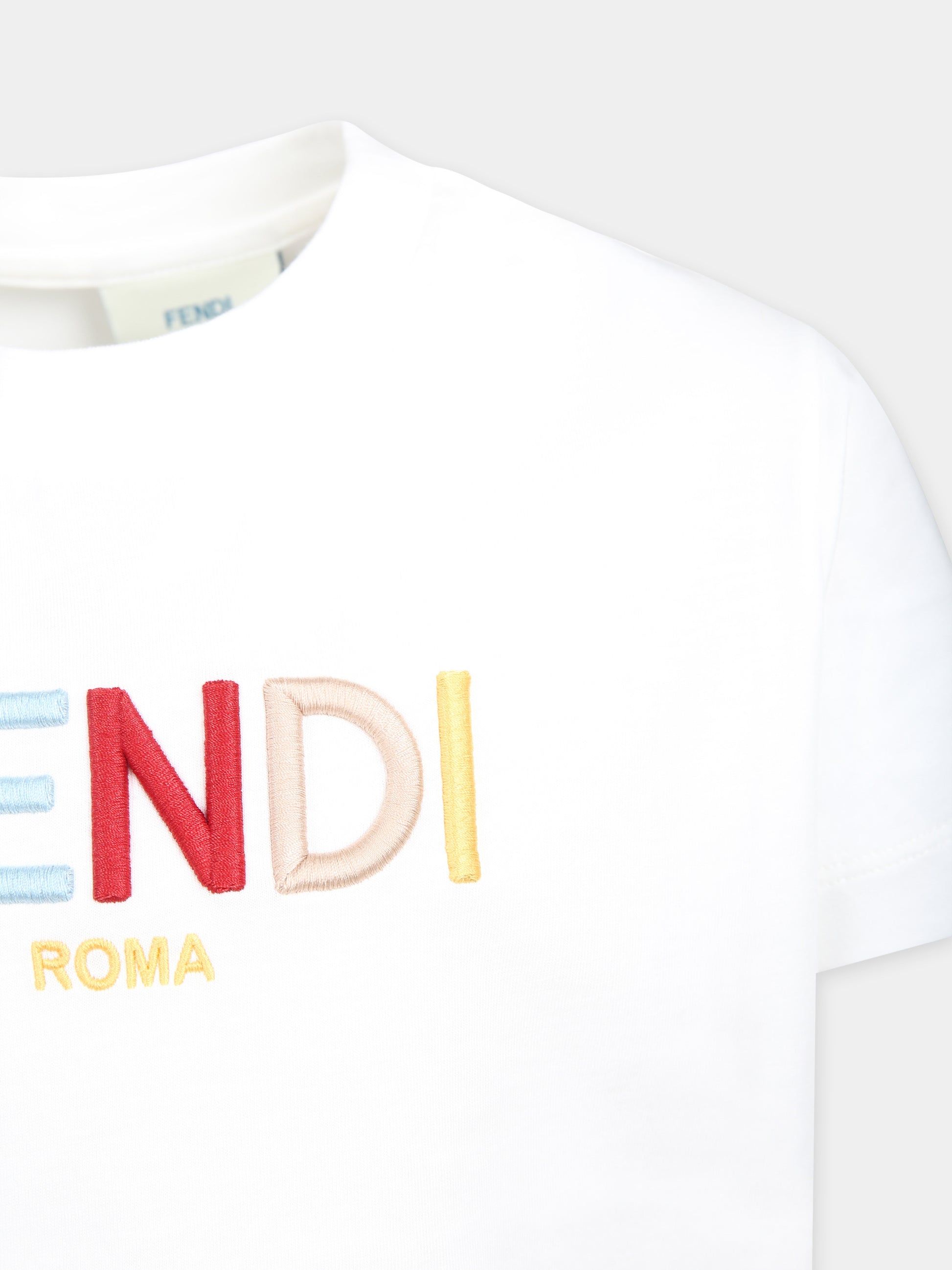 T-shirt bianca per bambini con logo Fendi,Fendi Kids,JUI172 7AJ F0TU9