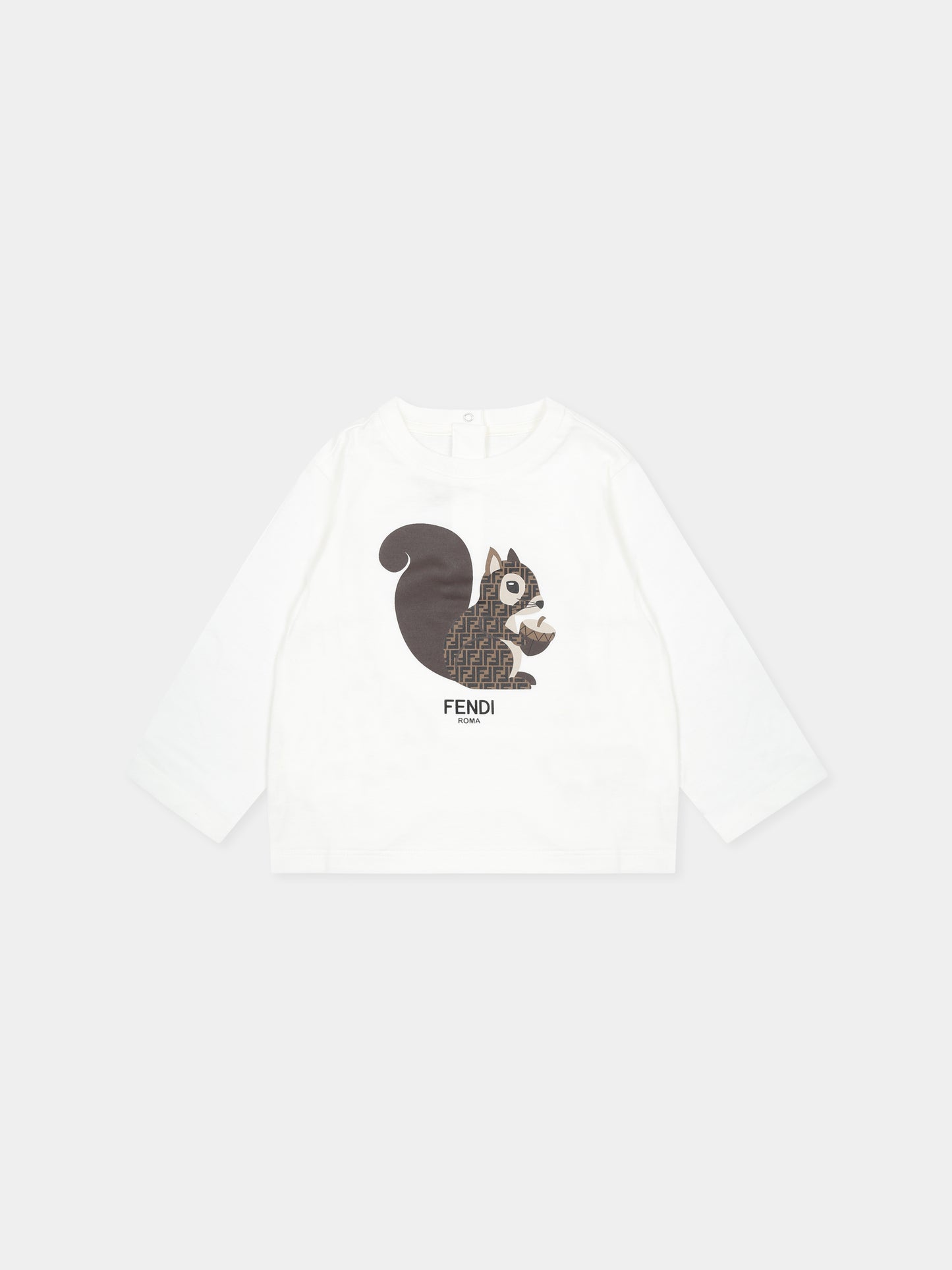 T-shirt bianca per neonati con scoiattolo Fendi,Fendi Kids,BUI087 7AJ F0TU9