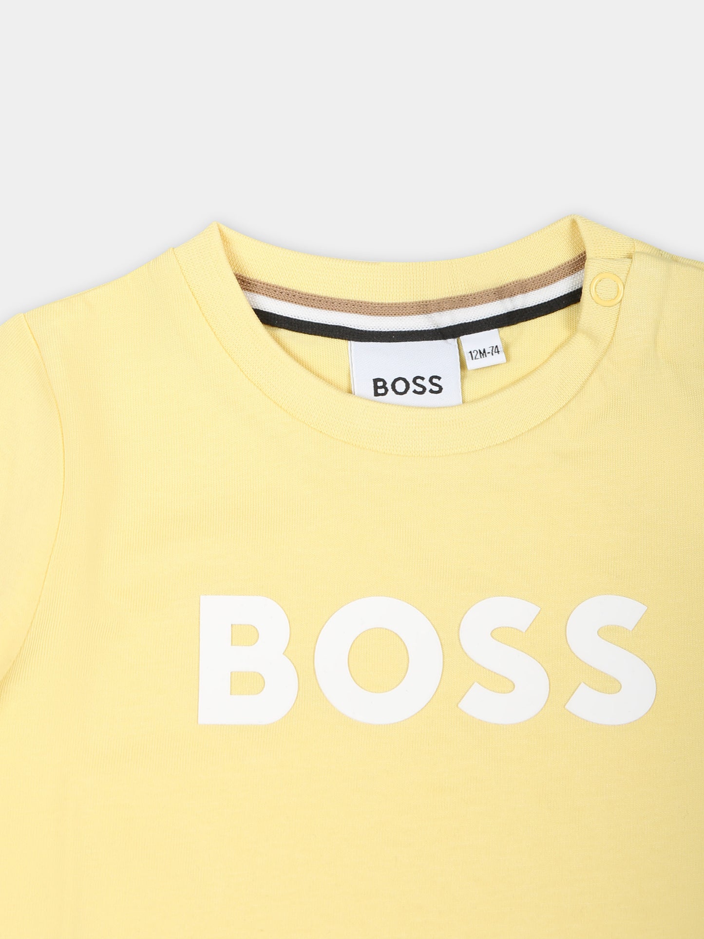 T-shirt gialla per neonato con logo,Boss,J05999 528