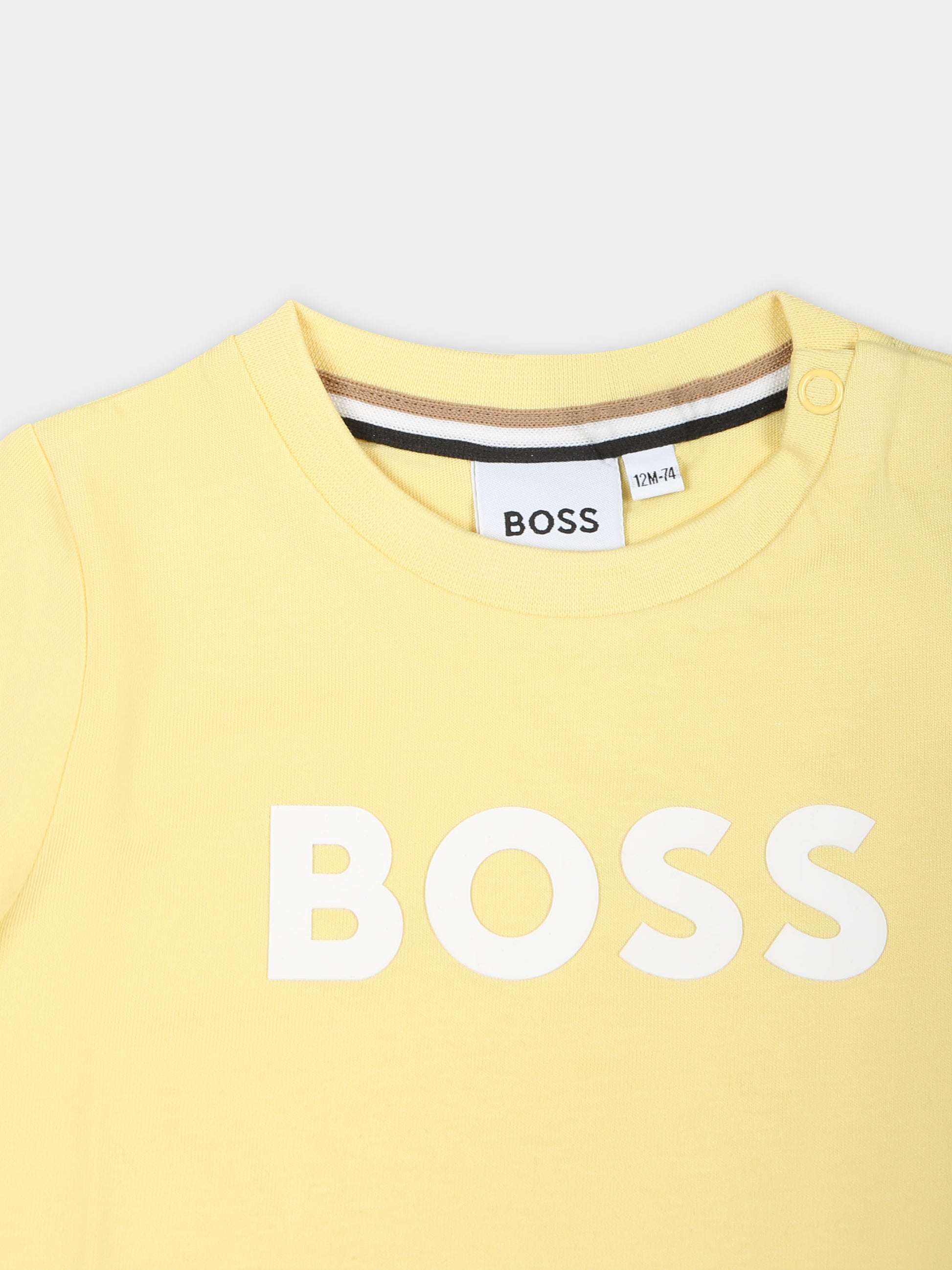 T-shirt gialla per neonato con logo,Boss,J05999 528