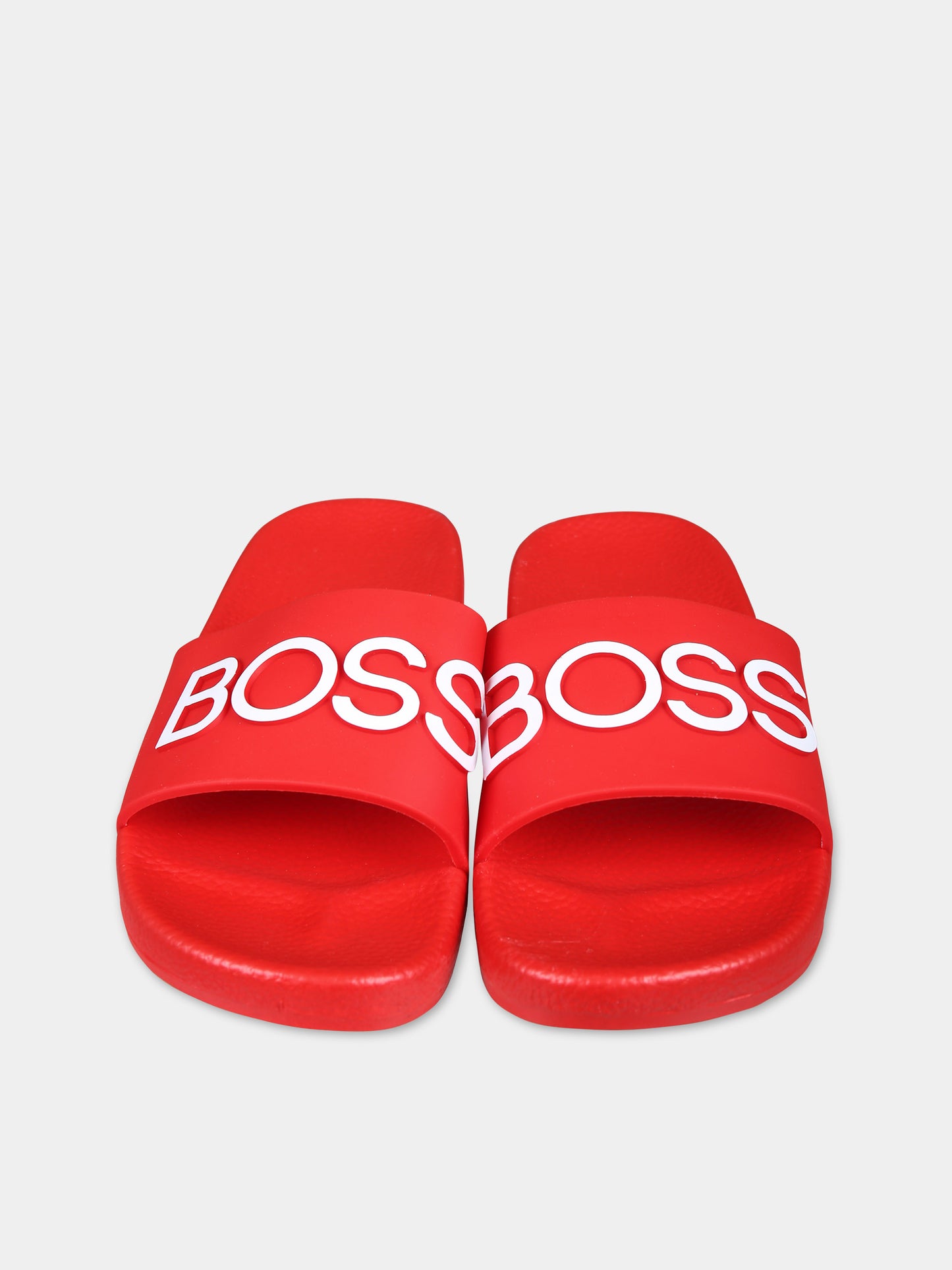 Ciabatte rosse per bambino con logo,Boss,J29325 991