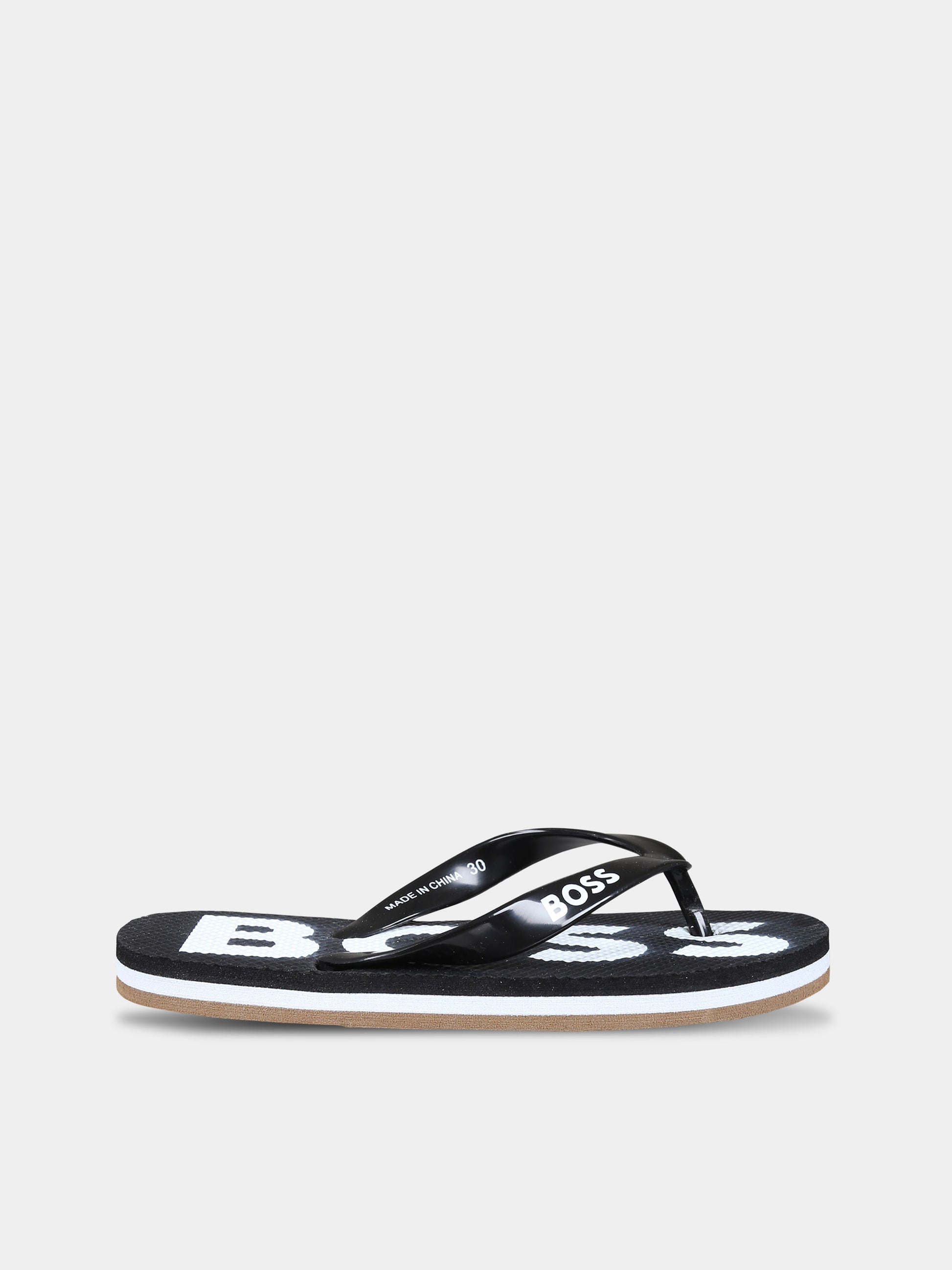 Infradito nere per bambino con logo,Boss,J29328 09B
