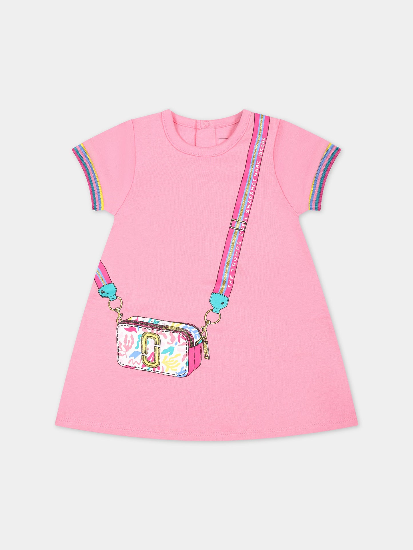 Vestito rosa per neonata con stampa borsa e logo,Marc Jacobs,W92021 44G