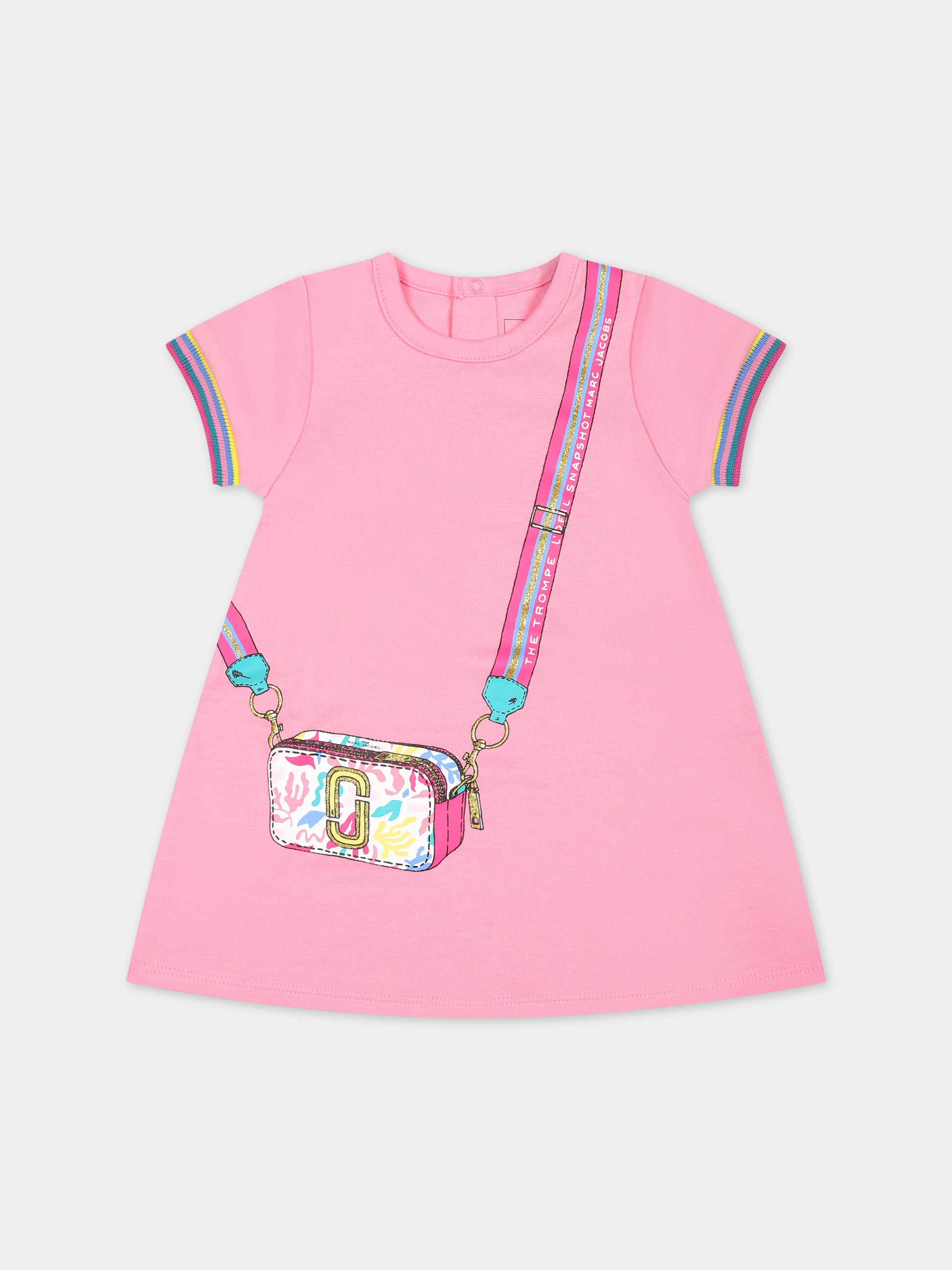 Vestito rosa per neonata con stampa borsa e logo,Marc Jacobs,W92021 44G
