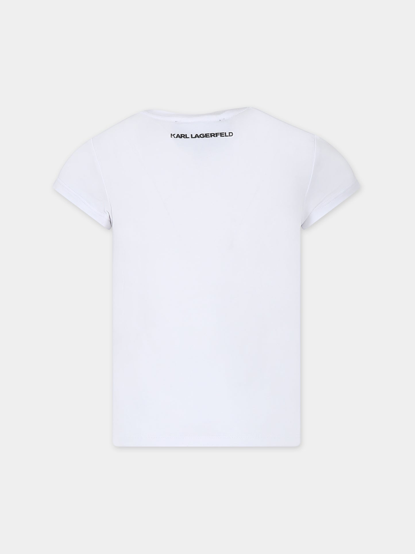 T-shirt bianca per bambina con stampa Choupette e logo,Karl Lagerfeld Kids,Z15416 10P